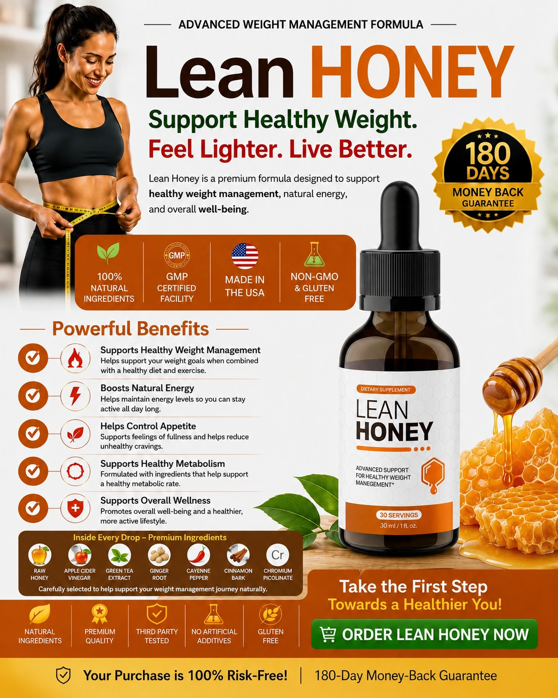 Official LeanHoney Supplement Bottle LeanHoney Premium Metabolic Support Supplement Bottle